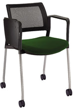 Cargar imagen en el visor de la galería, Silla KYOS con paleta respaldo malla y asiento tapizado base pintada con  brazos y rodajas
