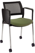 Cargar imagen en el visor de la galería, Silla KYOS con paleta respaldo malla y asiento tapizado base cromada con  brazos y rodajas