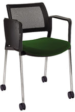 Cargar imagen en el visor de la galería, Silla KYOS con paleta respaldo malla y asiento tapizado base cromada con  brazos y rodajas