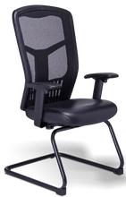 Cargar imagen en el visor de la galería, Sillón RP-4505 Visitante en Malla Tapizado en Piel base negra