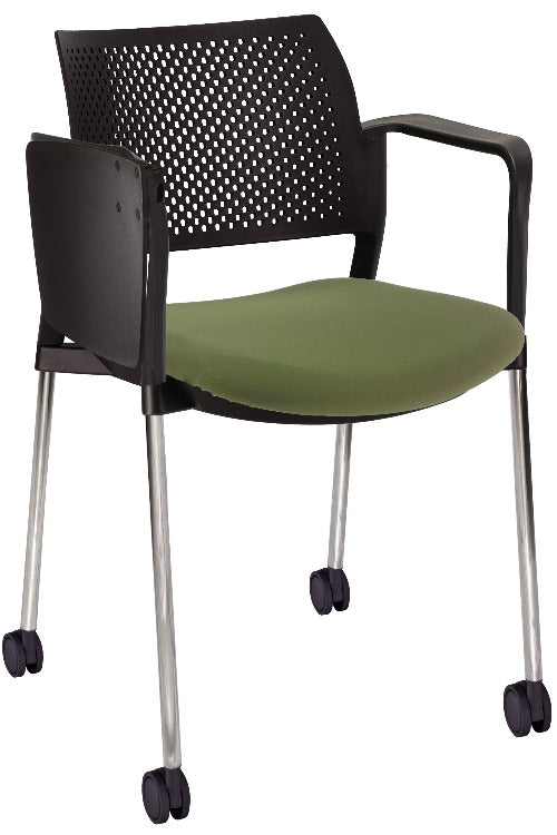 Silla KYOS con paleta asiento tapizado y respaldo en polipropileno base cromada y ruedas