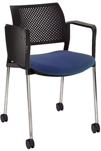 Silla KYOS con paleta asiento tapizado y respaldo en polipropileno base cromada y ruedas