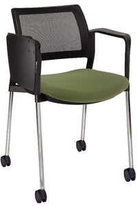 Silla KYOS con paleta respaldo malla y asiento tapizado base cromada con  brazos y rodajas