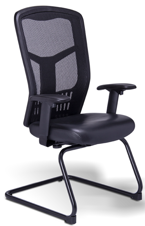 Sillón RP-4505 Visitante en Malla  Tapizado en Piel base negra